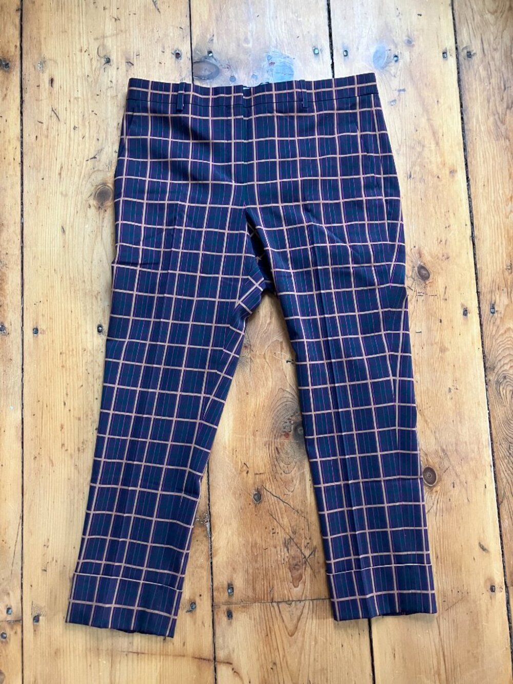 NWT Theory plaid matching purple long sleeve blouse and cropped trouser set, L - Picture 3 of 9